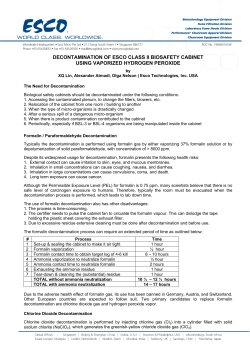 Decontamination of Esco Biological Safety cAbinets using Hydrogen