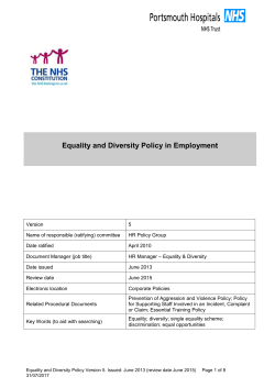 PHT Equality and Diversity for Staff Policy