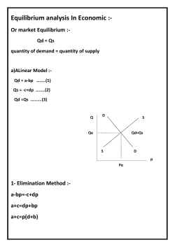 Equilibrium analysis In Economic :-
