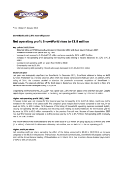 Net operating profit SnowWorld rises to &euro;1.8 million