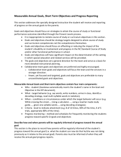 Measurable Annual Goals, Short Term Objectives and Progress