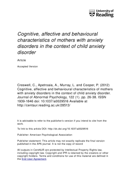 Cognitive, affective and behavioural characteristics of mothers with
