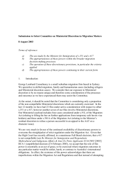 Submission - Inquiry into Ministerial Discretion in Migration Matters