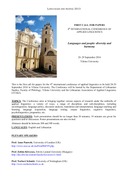 Languages and people 2013 FIRST CALL FOR PAPERS 4th