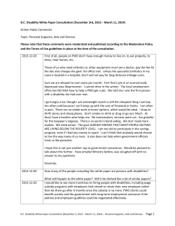 B.C. Disability White Paper Consultation (December 3rd, 2013
