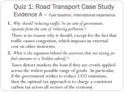 Quiz 1: Road Transport Case Study Evidence A