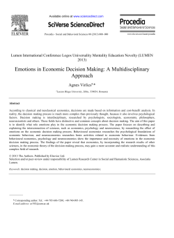 Emotions in Economic Decision Making: A - Doctorate POS-DRU