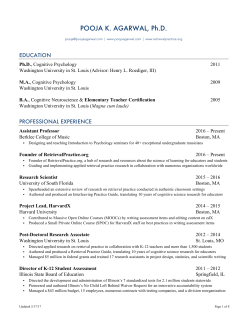 Pooja K. Agarwal, Ph.D. | CV