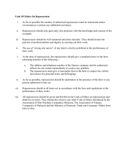 Code Of Ethics On Repossession i. As far as possible the number of