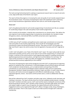 State of the World`s Cash Report Research Team 26th January 2017