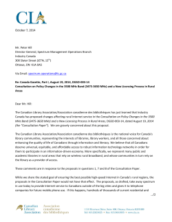 Letter to Mr. Peter Hill Director General, Spectrum Management