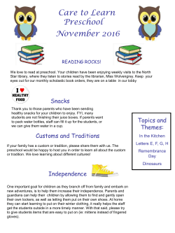Care to Learn Preschool September 2015