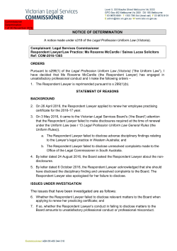 NOTICE OF DETERMINATION The issues that have been