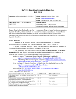 SLP 513 Cognitive-Linguistic Disorders Fall 2015