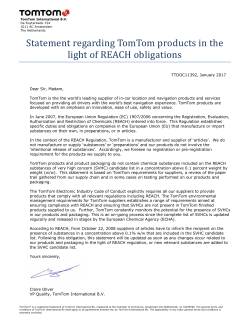Statement regarding TomTom products in the light of REACH
