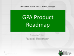 GPA (FRR) Product Roadmap - GPA User`s Forum 2011