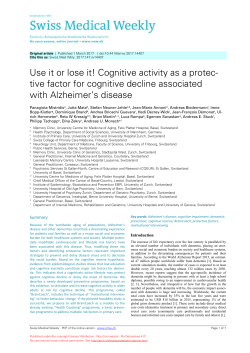 Use it or lose it! Cognitive activity as a protec - Felix Platter