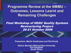 (NMMU): Outcomes, lessons learnt and remaining challenges