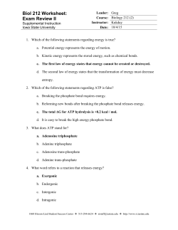 Biol 212 Worksheet: Exam Review II