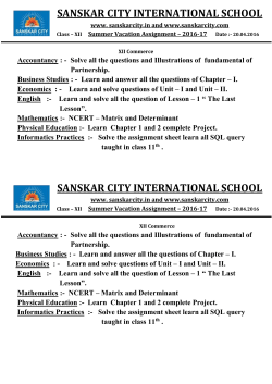 Class &ndash; XII Summer Vacation Assignment &ndash; 2016-17 Date :