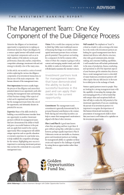 The Management Team: One Key Component of the Due Diligence