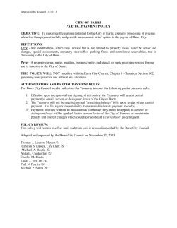 CITY OF BARRE PARTIAL PAYMENT POLICY OBJECTIVE: To