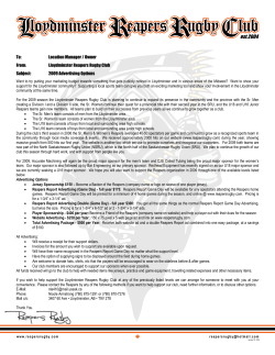 To: - Lloydminster Reapers Rugby Club