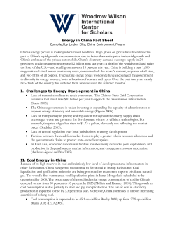 Energy in China Fact Sheet China`s energy picture is making