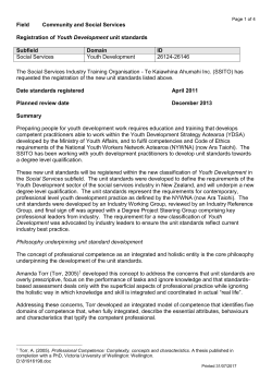 Registration of Youth Development unit standards