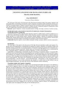 cognitive linguistics in translation studies and translator training