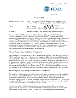 Advance Payments Under Standard Flood Insurance Policies
