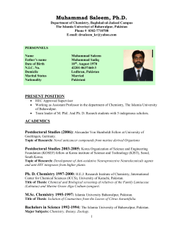 Muhammad Saleem, Ph - Islamia University Bahawalpur