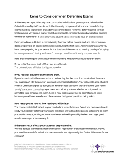 Items to Consider when Deferring Exams