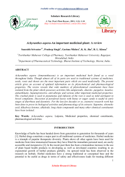Achyranthes aspera-An important medicinal plant: A review