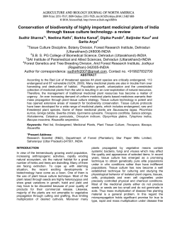Conservation of biodiversity of highly important medicinal plants of