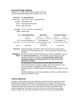 General Ecology Syllabus Course objectives