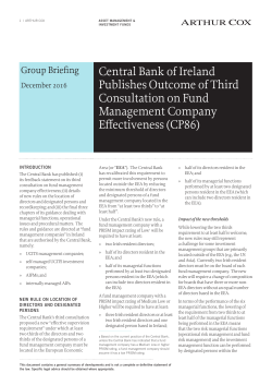 Central Bank of Ireland Publishes Outcome of Third