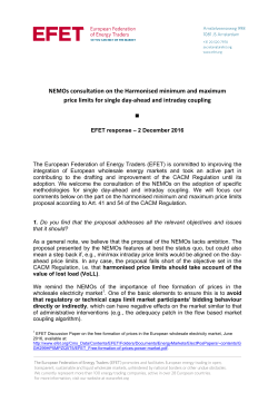 NEMOs consultation on the Harmonised minimum and maximum