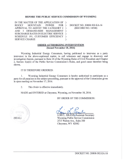 1. Wyoming Industrial Energy Consumers is hereby authorized to