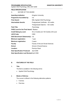 Applied Child Psychology - Programme Specifications