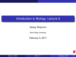Introduction to Biology. Lecture 9