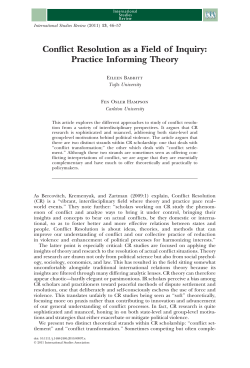 Conflict Resolution as a Field of Inquiry: Practice Informing Theory