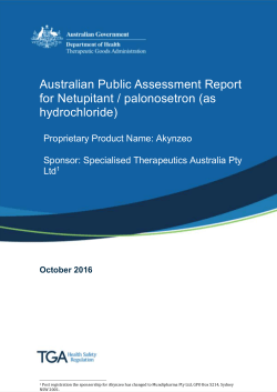 Netupitant / Palonosetron - Therapeutic Goods Administration (TGA)