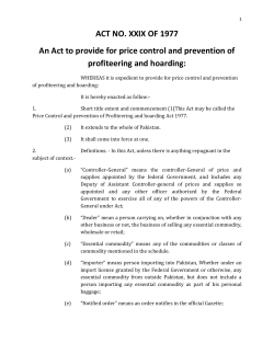 The Price Control and Prevention of Profiteering