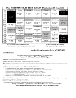 MLM REC CENTER POOL SCHEDULE SUMMER (Effective June