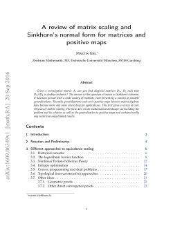 A review of matrix scaling and Sinkhorn`s normal form for