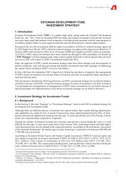 ESTONIAN DEVELOPMENT FUND INVESTMENT STRATEGY