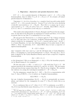 1. Digression : characters and pseudo-characters (bis) If T : G &rarr; A is