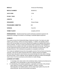 MODULE: Animal and Plant Biology MODULE NUMBER
