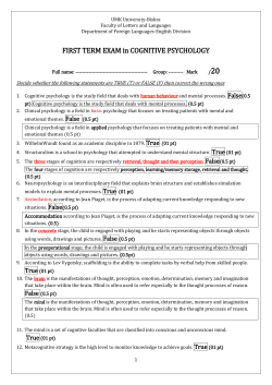 FIRST TERM EXAM in COGNITIVE PSYCHOLOGY